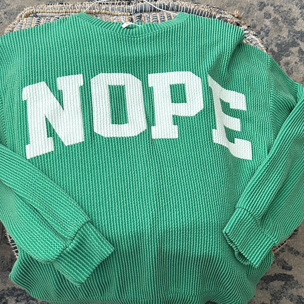 Tres Bien Green 'NOPE' Crew Neck Sweater